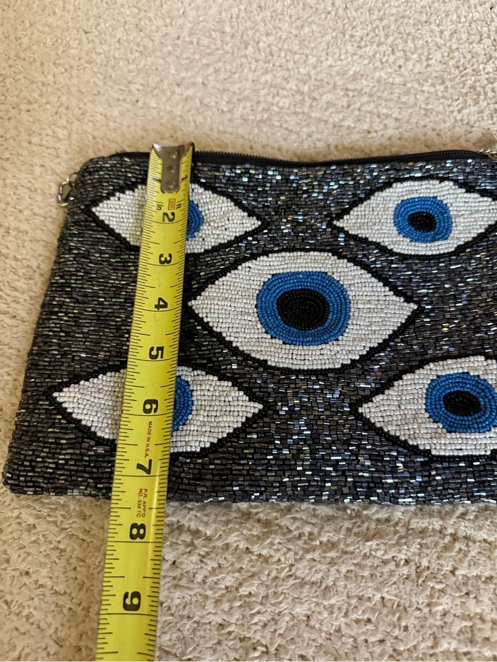 Kaylee New York Beaded Eye Pattern Crossbody Bag in Blue and White